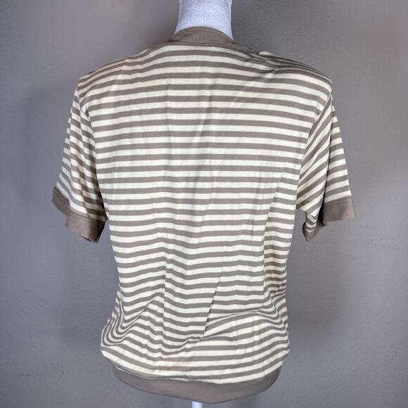 Vintage Blouse Brown Tan 80s Medium Grandma‎ Grandpa Striped - Picture 5 of 11